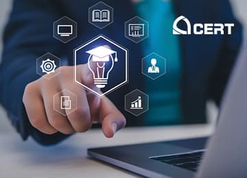 CERT professional training and certification services banner featuring digital learning and skills development icons.